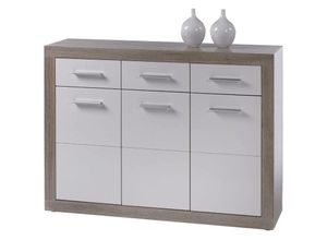 4038889028040 - Bega Consult - Kommode Sideboard Beistellkommode Eiche Sägerau   Hochglanz weiss ca 117 cm b