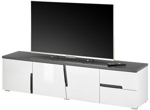 4038889073354 - Lowboard HBZ Boston für TV bis max 75 Zoll geeignet BxHxT 176x44x38 cm Sideboards Gr B H T 176 cm x 44 cm x 38 cm 2 St weiß (weiß hochglanz tiefzieh abgesetzt anthrazit) Mit 3 Türen und 2 Schubkästen in hochglanz FSC-Zertifiziert