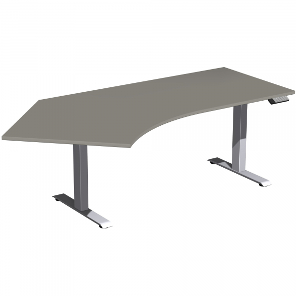 4038933545660 - Schreibtisch Elevate Plus N-08K1615-OS höhenverstellbar 63-128cm (H) 2166x113cm (BxT) Freiform onyx   silber 4038933545660