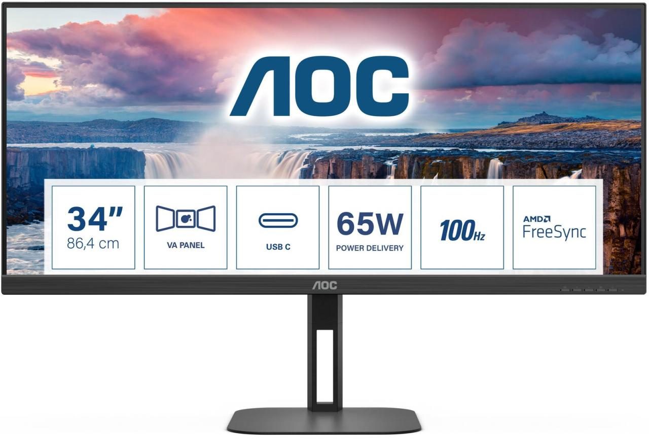 4038986110617 - U34V5C - 8640cm (34) WQHD Monitor Lautsprecher höhenverstellbar (3440x1440 100 Hz DisplayPort HDMI USB-C USB Hub) schwarz [Energieklasse G] (U34V5C BK)