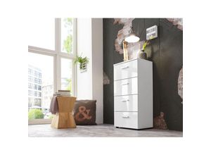 4039245100257 - Schubladen Kommode Sideboard Anrichte marbella in Hochglanz weiß - Höhe 91cm Breite 88cm Tiefe 32cm … (4 Schubkästen 44 cm breit) - Weiß - Bmg Möbel