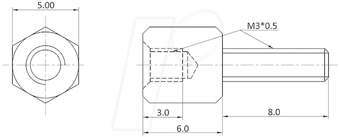 4039289066304 - ECON D3X06A5MH - Abstandsbolzen Messing M3 6 mm Innen Außen 100St