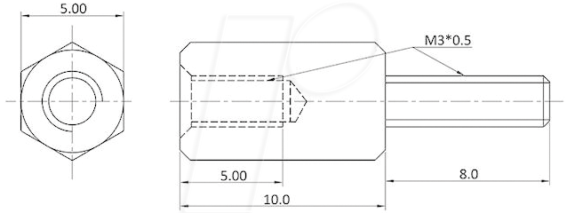 4039289066328 - ECON D3X10A5MH - Abstandsbolzen Messing M3 10 mm Innen Außen 100St