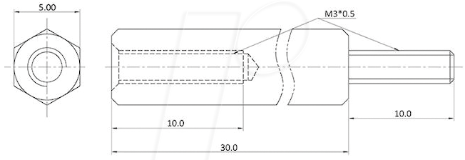 4039289066397 - ECON D3X30A5MH - Abstandsbolzen Messing M3 30 mm Innen Außen 100St