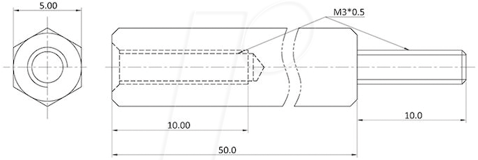 4039289066434 - ECON D3X50A5MH - Abstandsbolzen Messing M3 50 mm Innen Außen 100St