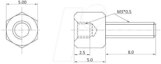 4039289066441 - ECON D3X05A5MT - Abstandsbolzen Messing M3 5 mm Innen Außen