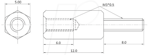 4039289066496 - ECON D3X12A5MT - Abstandsbolzen Messing M3 12 mm Innen Außen