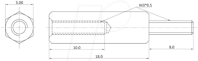 4039289066519 - ECON D3X18A5MT - Abstandsbolzen Messing M3 18 mm Innen Außen