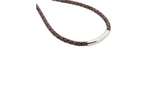 4039414106493 - Kette ohne Anhänger FIRETTI Schmuck Geschenk geflochten klassisch Halsketten Gr Edelstahl-Leder Länge 50 cm Breite 5 mm braun (edelstahlfarben braun) Herren Ketten ohne Anhänger Made in Germany