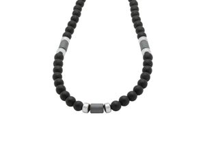 4039414108688 - Collier FIRETTI Schmuck Geschenk Halsschmuck Halskette Ankerkette Onyx Hämatit Halsketten Gr Edelstahl Länge 45 cm schwarz (edelstahlfarben schwarz silberfarben) Damen Colliers Made in Germany - mit Onyx Hämatit