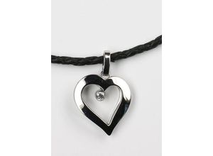 4039414159789 - Kette mit Anhänger FIRETTI Schmuck Geschenk Herz geflochtenes Lederband Halsketten Gr Leder-Edelstahl Länge 42 cm grau (schwarz edelstahlfarben) Damen Ketten mit Anhänger Zirkonia (synth)