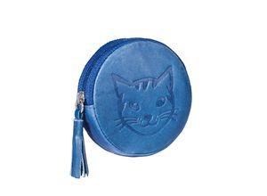 4039584988400 - HJP Börse Mira Leder (Farbe jeansblau) mit Katzen-Prägung