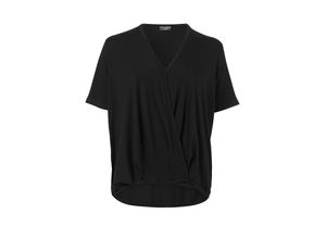 4039681904150 - Große Größen Blusenshirt in Wickeloptik mit gerafftem Saum schwarz Gr50