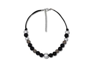 4039787009797 - Kette ohne Anhänger FIRETTI im verschiedenen Look aneinander gereiht Halsketten Gr Metall-Baumwolle-Perlen Länge 52 cm schwarz (metallfarben grau schwarz) Damen mit Glassteinen und Kunststoffperlen
