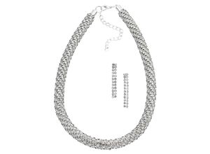 4039787013077 - Ohrring und Ketten Set FIRETTI Strass-Schmuckset edel elegant glamourös Schmuck-Sets weiß (metallfarben weiß weiß) Damen Brautschmuck mit Glassteinen