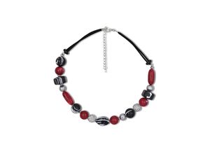 4039787013190 - Collier FIRETTI teilweise mehrreihig rot schwarz Halsketten Gr Metall-Baumwolle Länge 585 cm weiß (metallfarben schwarz rot weiß) Damen Made in Germany - mit Hämatit Glasstein