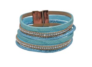 4039787015736 - Armband STEUER Velour hellblau 6-reihig Armbänder Gr 19cm Metall blau (türkis) Damen