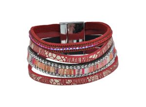 4039787015750 - Armband STEUER Velour rot 4-reihig Armbänder Gr 19cm Metall rot Damen