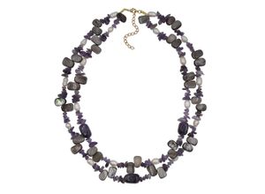 4039787015804 - Collierkettchen STEUER Collier 2-reihig AmethystPerlen und Muschel Halsketten Gr 55cm Metall Länge 55 cm lila Damen