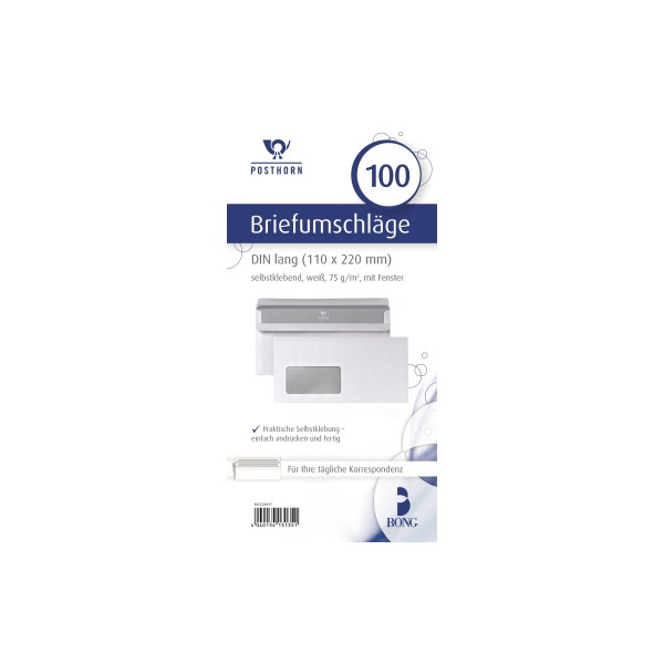 4040134131351 - Briefumschlag Posthorn 02220617 Din Lang mit Fenster selbstklebend 75g weiß 4040134131351 100 Stück