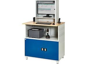 4040376879301 - Computer-Station Typ 1023 Monitorfach bis 26“ Ablagefach Arbeitsplatte Unterschrank bis 200 kg B 1100 x T 790 x H 1840 mm Stahl Holz stationär