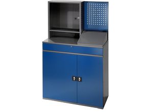 4040376926876 - Computer-Arbeitsstation Monitorgehäuse 2 Ausziehböden Breite 1100 mm anthrazit   enzianblau