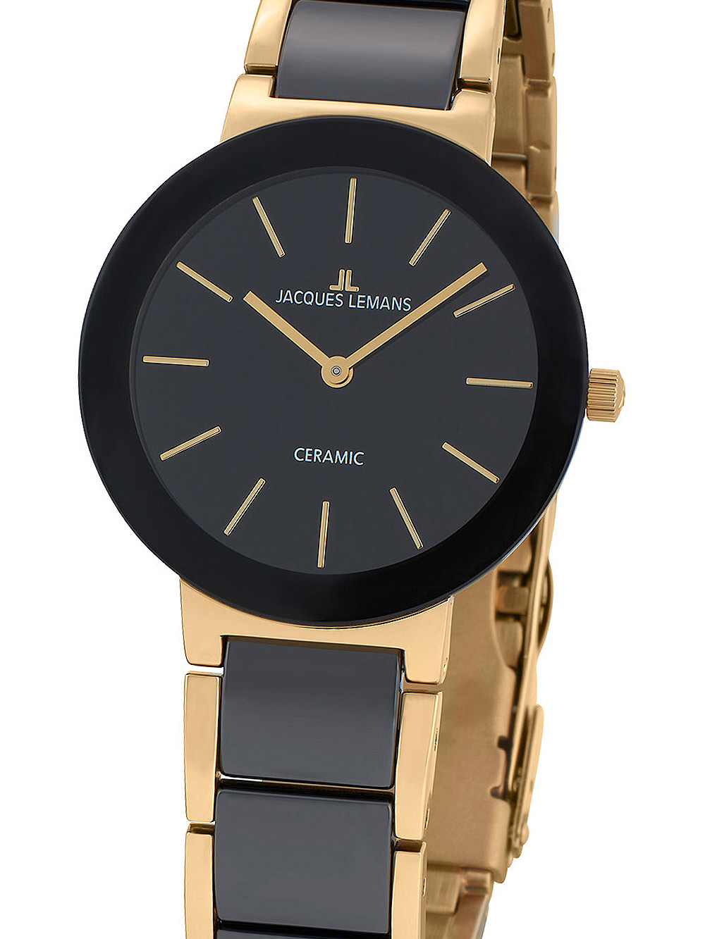 4040662144588 - Quarzuhr JACQUES LEMANS High-Tech Ceramic 42-7E Armbanduhren schwarz (schwarz goldfarben) Damen Quarzuhren