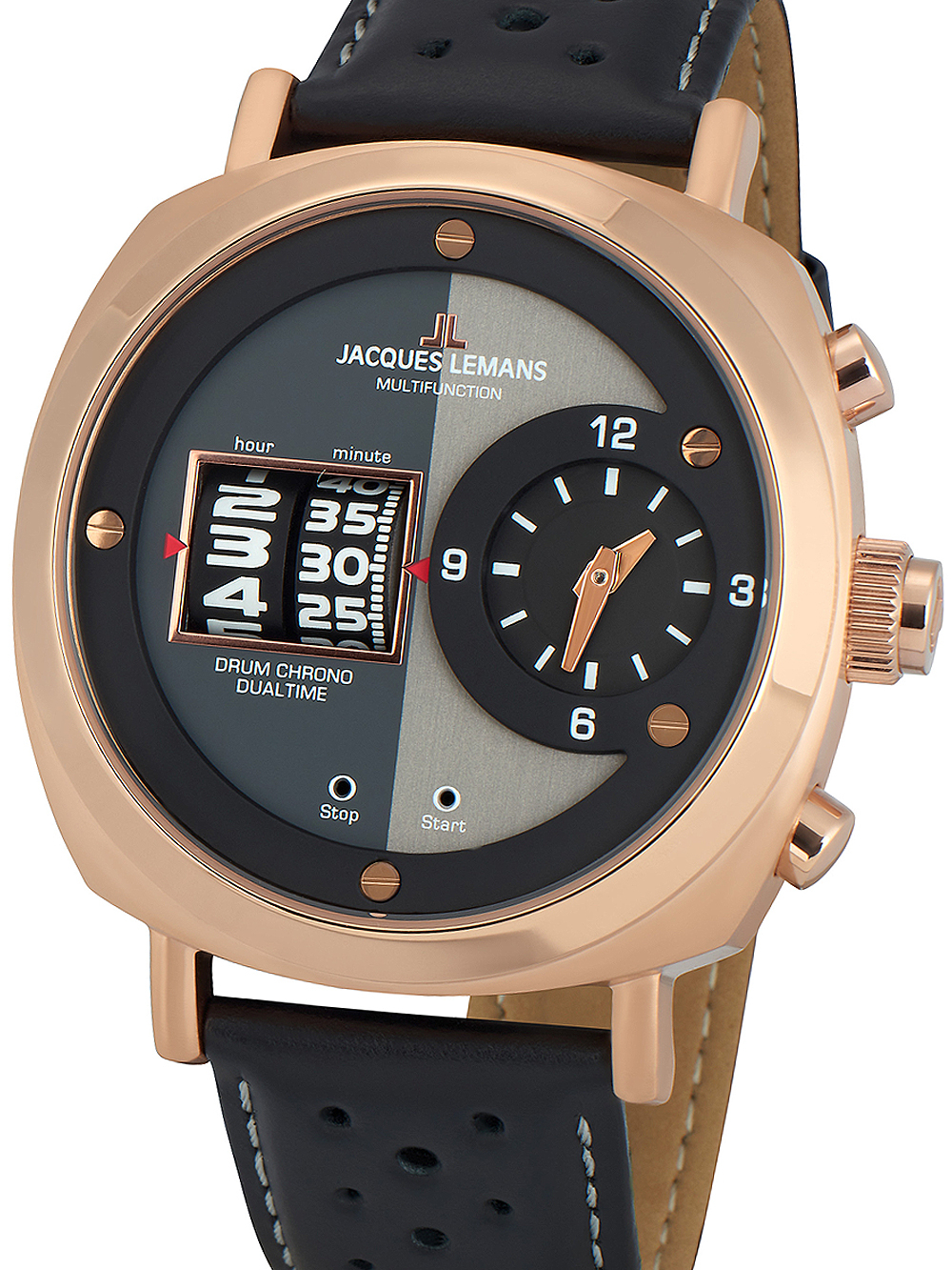 4040662146216 - Chronograph JACQUES LEMANS Lugano 1-2058C Armbanduhren rosegold (schwarz) Herren Quarzuhren Quarzuhr Armbanduhr Herrenuhr Stoppfunktion gehärtetes Crystexglas
