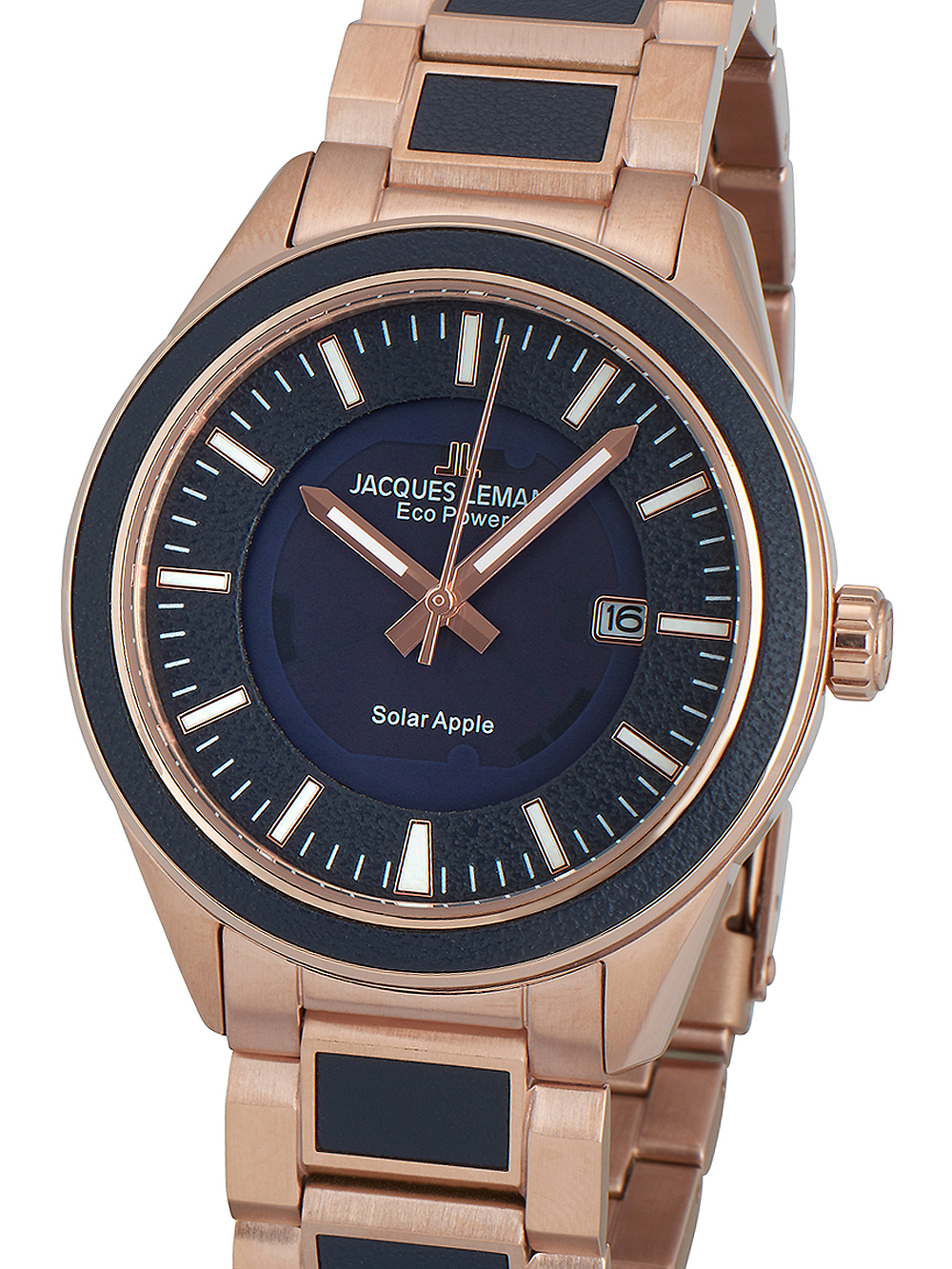 4040662163510 - Solaruhr JACQUES LEMANS Eco Power 1-2116F Armbanduhren rosegold (roségoldfarben dunkelblau) Herren Solaruhren