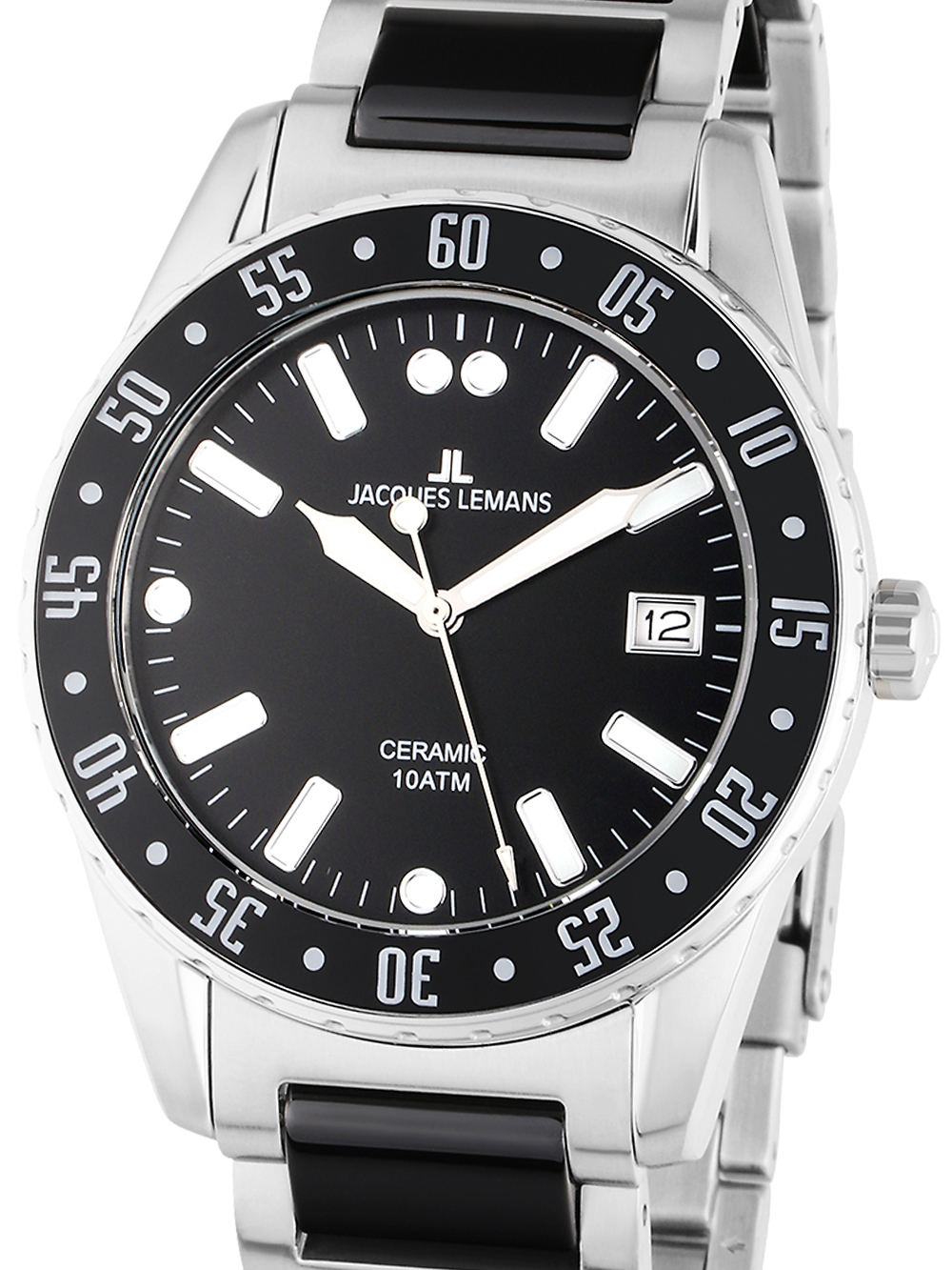 4040662170068 - Keramikuhr JACQUES LEMANS Liverpool 42-10A Armbanduhren schwarz (schwarz silberfarben) Herren Quarzuhr Armbanduhr HerrenuhrDatumLeuchtzeigerEdelstahlarmband