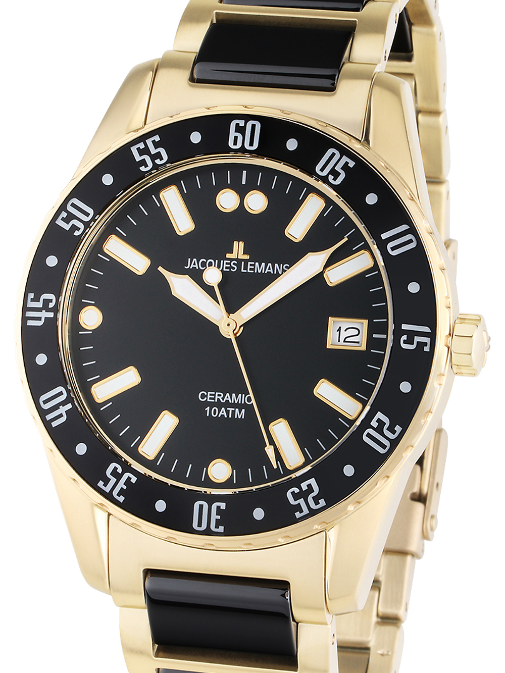 4040662170129 - Keramikuhr JACQUES LEMANS Liverpool 42-10G Armbanduhren schwarz (schwarz goldfarben) Herren Quarzuhren Quarzuhr Armbanduhr Herrenuhr Datum Leuchtzeiger