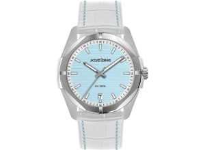 4040662180838 - Quarzuhr JACQUES LEMANS Monte Carlo Armbanduhren weiß (weiß hellblau) Damen Quarzuhren Armbanduhr Damenuhr Datum Leuchtzeiger gehärtetes Crystexglas