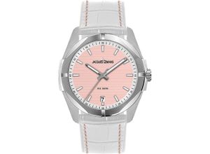 4040662180852 - Quarzuhr JACQUES LEMANS Monte Carlo Armbanduhren weiß (weiß rosa) Damen Quarzuhren Armbanduhr Damenuhr Datum Leuchtzeiger gehärtetes Crystexglas