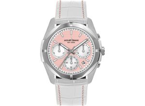 4040662181101 - Chronograph JACQUES LEMANS Monte Carlo Armbanduhren weiß (weiß rosa) Damen Quarzuhr Armbanduhr Damenuhr Datum Stoppfunktion Lederarmband