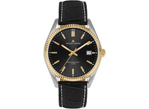 4040662183761 - Quarzuhr JACQUES LEMANS Armbanduhren schwarz (goldfarben) Herren Hochzeitsmode Armbanduhr Herrenuhr analog Datum Lederarmband