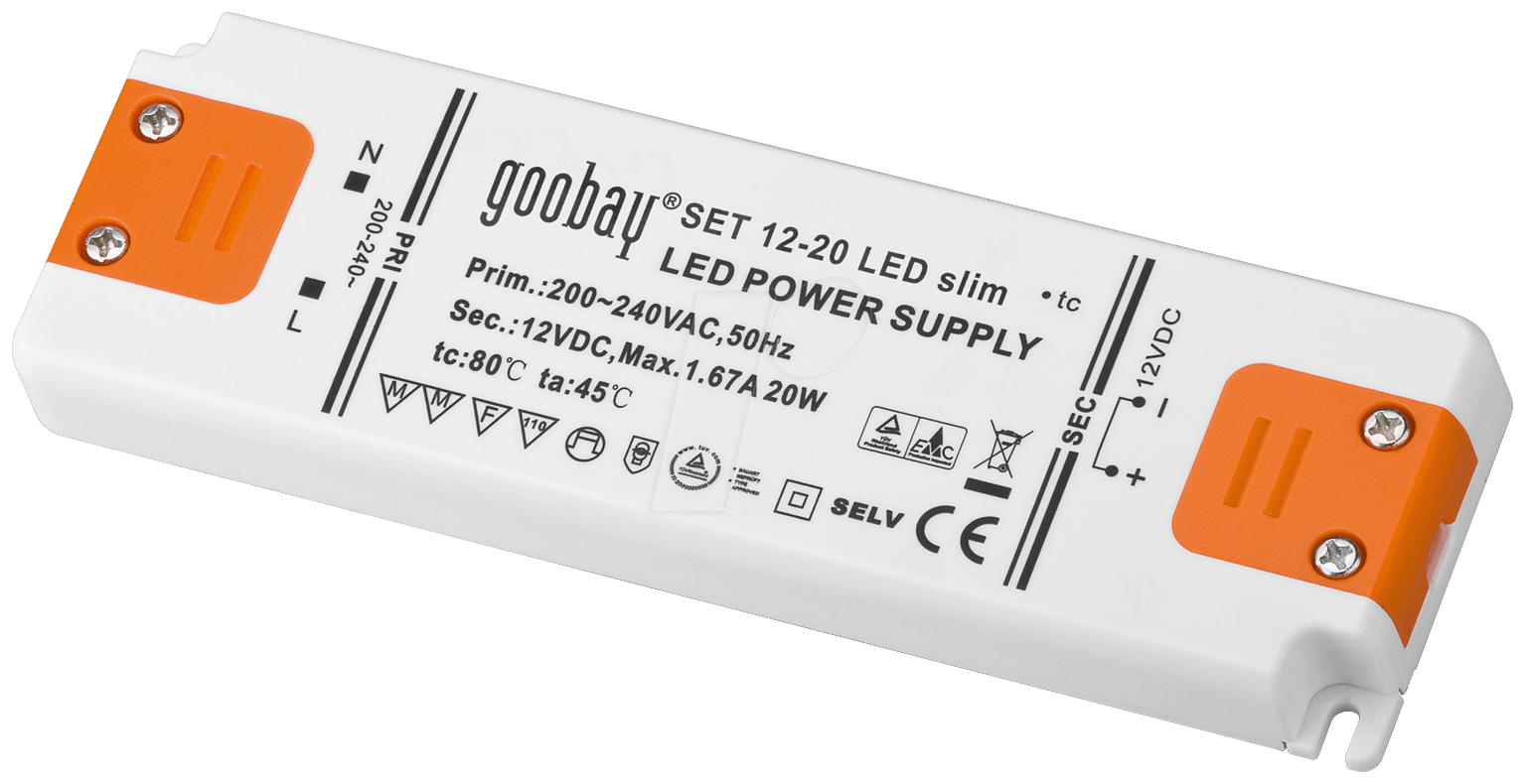 4040849300028 - LED-Trafo 12 V 20 w - 12 v Gleichspannung (dc) für LEDs bis 20 w Gesamtlast (30002) - Goobay