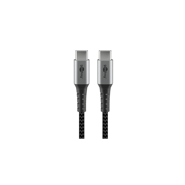 4040849493027 - goobay USB-C™ vers USB-C™ Câble Textile avec des Fiches Métalliques (Gris Sidéral Argent) 1 m câble de connexion élégant et extra-robuste pour les