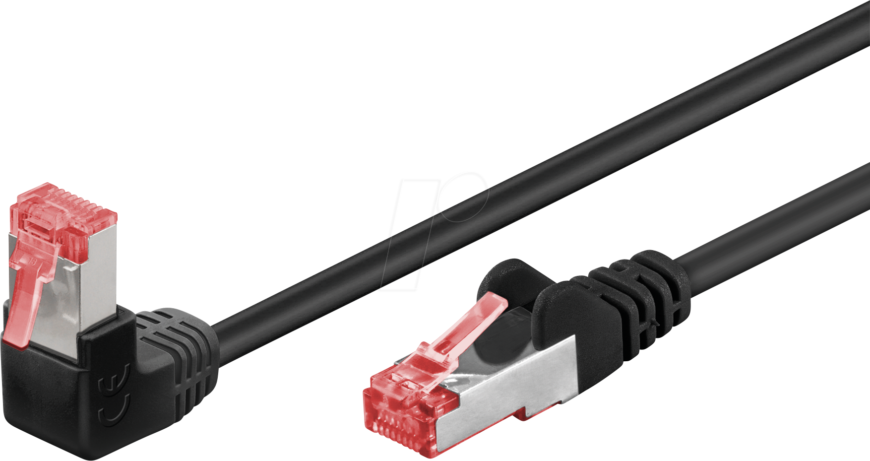 4040849515446 - Cat 6 Patchkabel 1x 90° gewinkelt s ftp (PiMF) - Kupferleiter (cu) halogenfreier Kabelmantel (lszh) Rastnase oben schwarz 2 m (51544) - Goobay