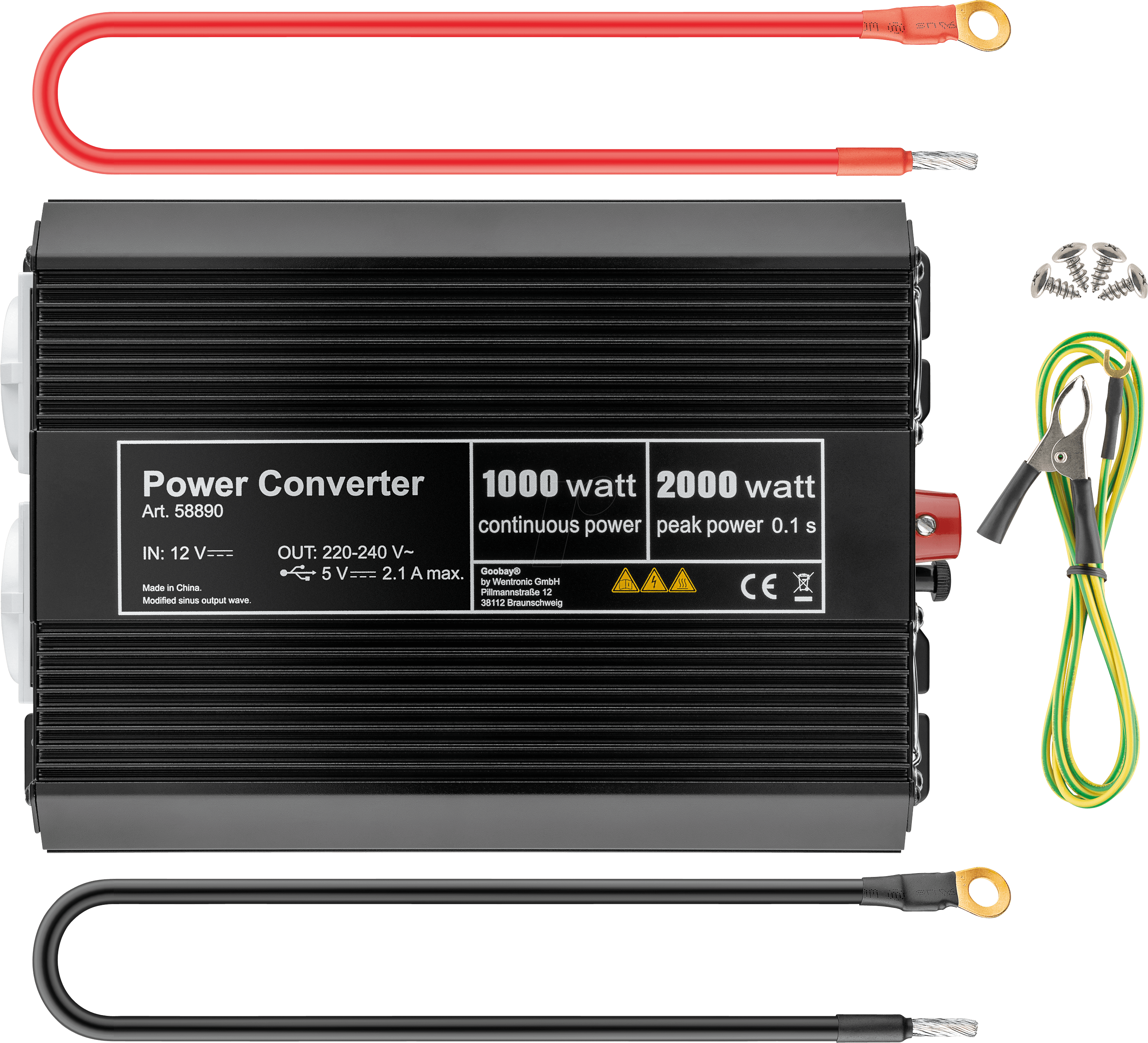 4040849588907 - GOOBAY 58890 - Wechselrichter mod Sinuswelle 1000 W 12 V Schutzkont