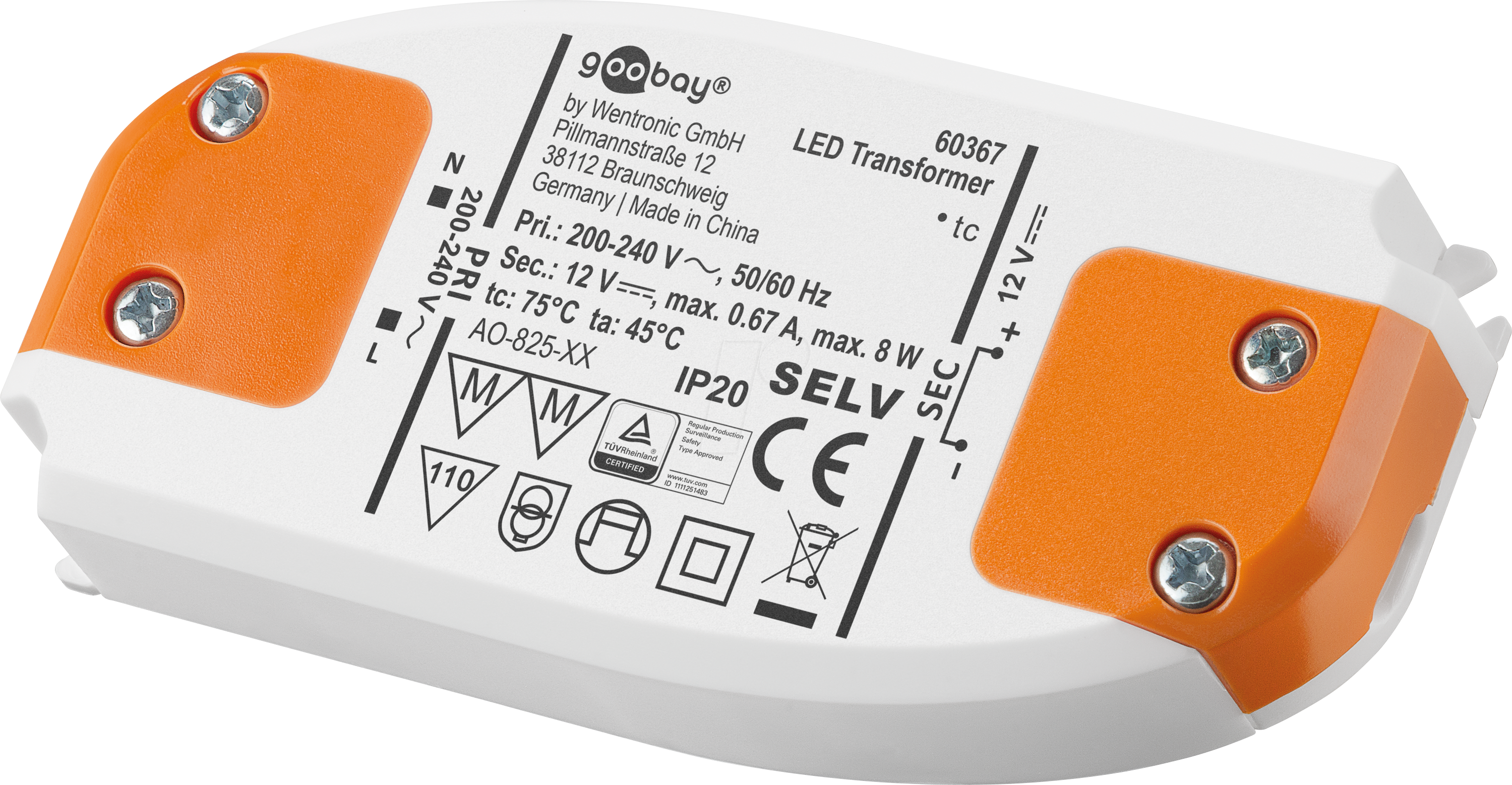 4040849603679 - LED-Trafo 12 V 8 w - 12 v dc für LEDs bis 8 w Gesamtlast (60367) - Goobay