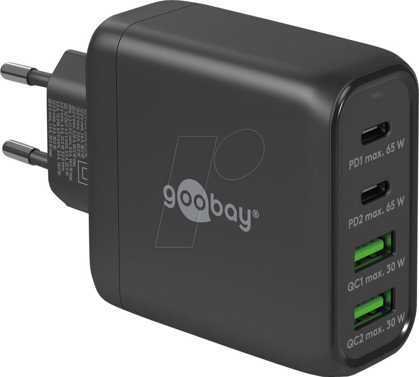 4040849648175 - GOOBAY 64817 - USB-Ladegerät 68 W 2x USB-A (QC) 2x USB-C (PD) GaN schwarz