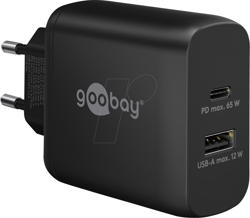 4040849654091 - GOOBAY 65409 - USB-Ladegerät 65 W 1x USB-A 1x USB-C (PD) GaN schwarz