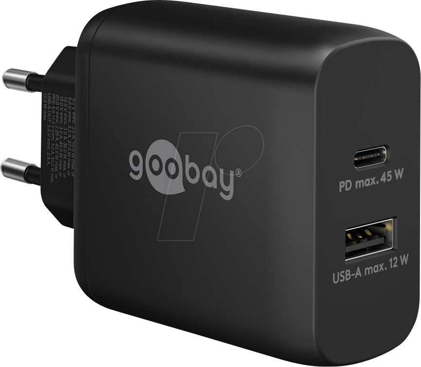 4040849654114 - GOOBAY 65411 - USB-Ladegerät 45 W 1x USB-A 1x USB-C (PD) GaN schwarz