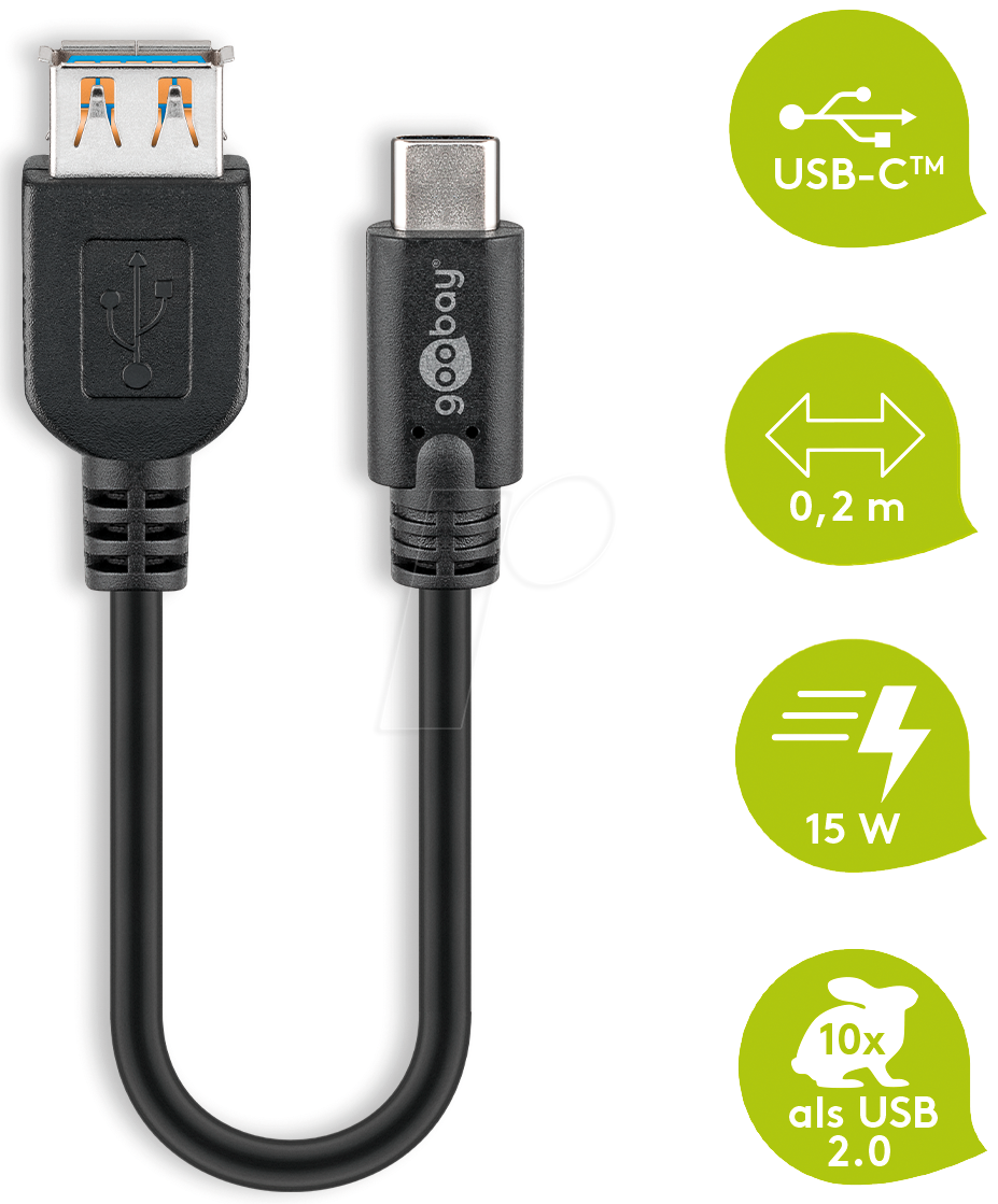 4040849678943 - USB 32 GEN 1 (USB30) Anschlusskabel - USB-C auf USB-A - 5Gbit s - USB-Adapter - OTG Kabel - USB-C auf USB-A Anschlusskabel - 02m - 5Gbit s - GEN 1 - schwarz