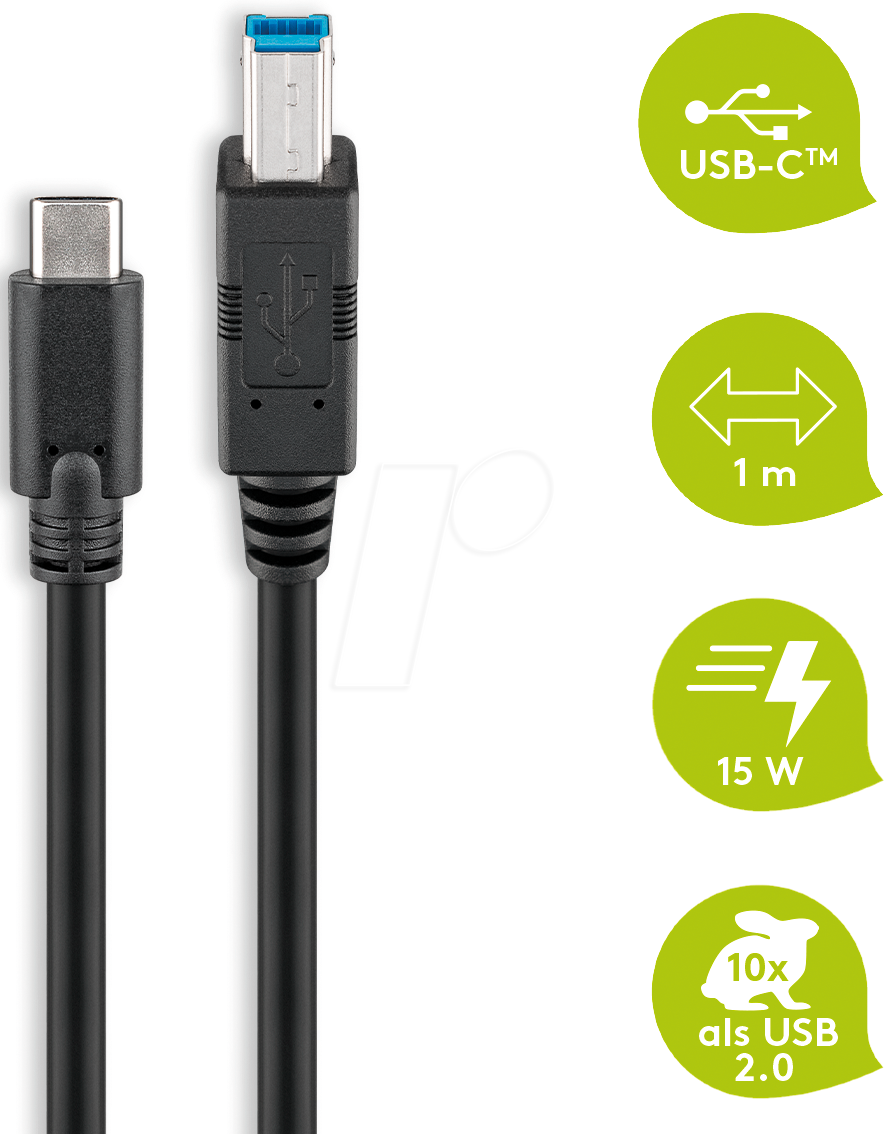 4040849679865 - goobay - USB-Kabel - USB Type B (M) zu USB-C (M) - USB 30 - 1 m - rund