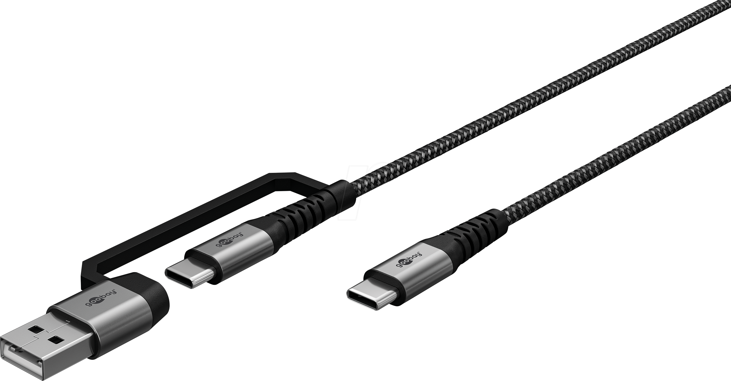 4040849702778 - GOOBAY 70277 - Sync- & Ladekabel 2in1 USB-C > USB-C   USB-A 1 m schwarz