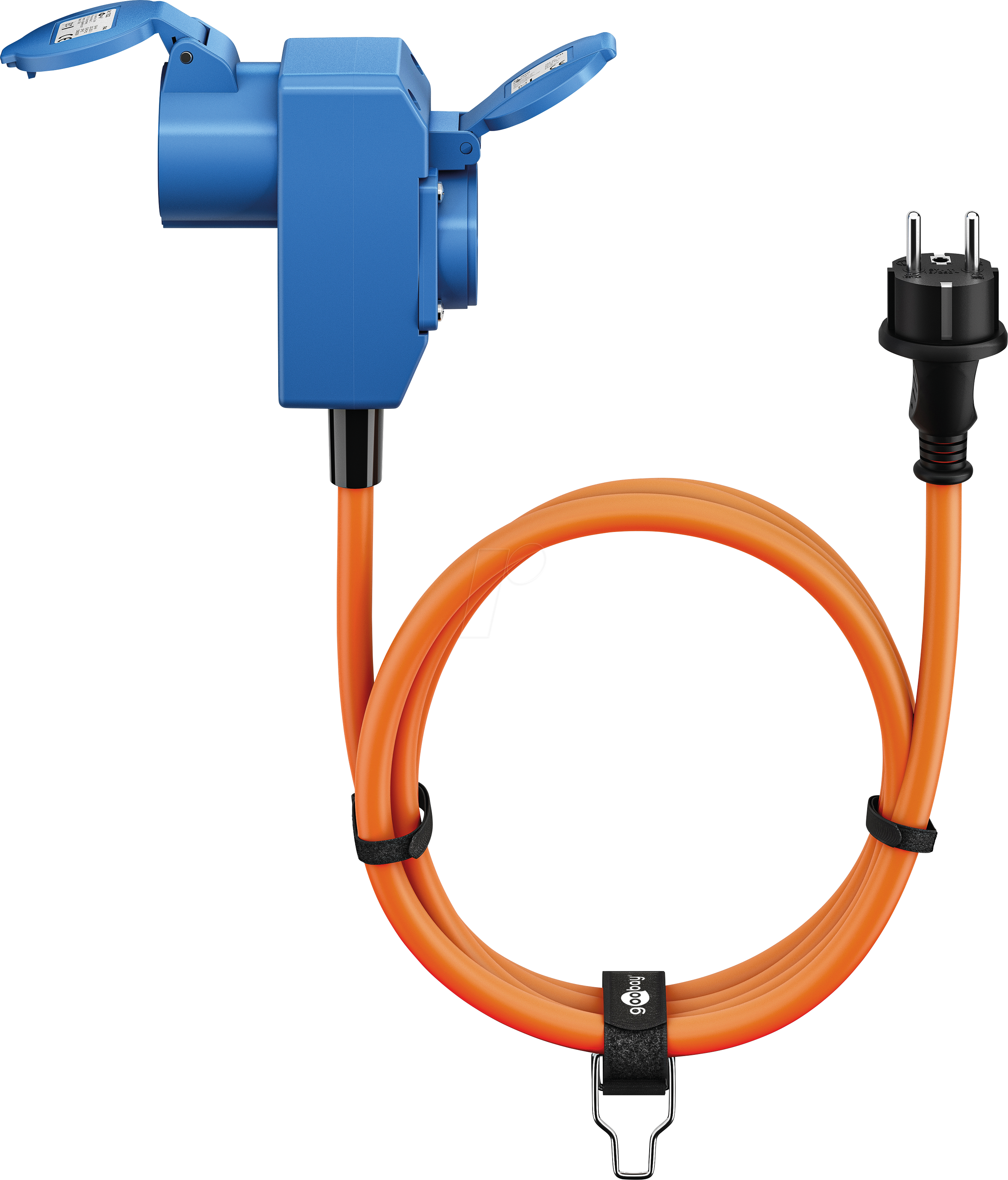 4040849762222 - GOOBAY 76222 - Schutzkontakt-Stecker auf 2xKupplung(CEE-Schutzkontakt)16A 230V