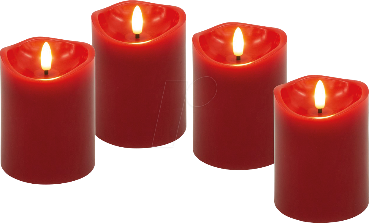 4040849777493 - GOOBAY 77749 - LED Echtwachskerze 4er Set rot warmweiß mit Timer 10x75 cm