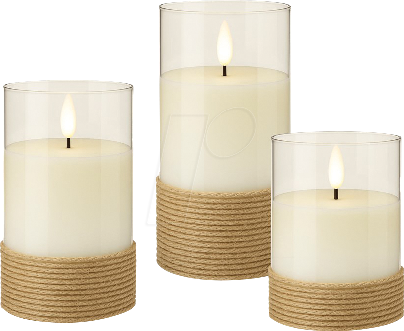 4040849777738 - GOOBAY 77773 - LED Echtwachskerze im 3er Set weiß mit Hanf warmweiß Timer