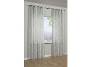 4040976252757 - Gardine SEHLBACH Schal in Jacquard-Webart Gingko-Blatt Gr 1 grau B140cm H245cm Polyester Gardinen mit Ösen